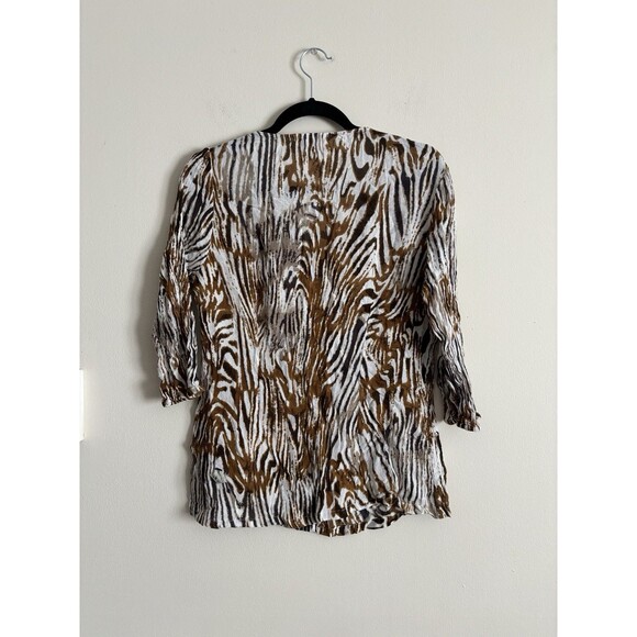 Vintage Y2k 90s Cato Beaded‎ Top Womens Medium Animal Print Summer Neutral Tan - Picture 7 of 7